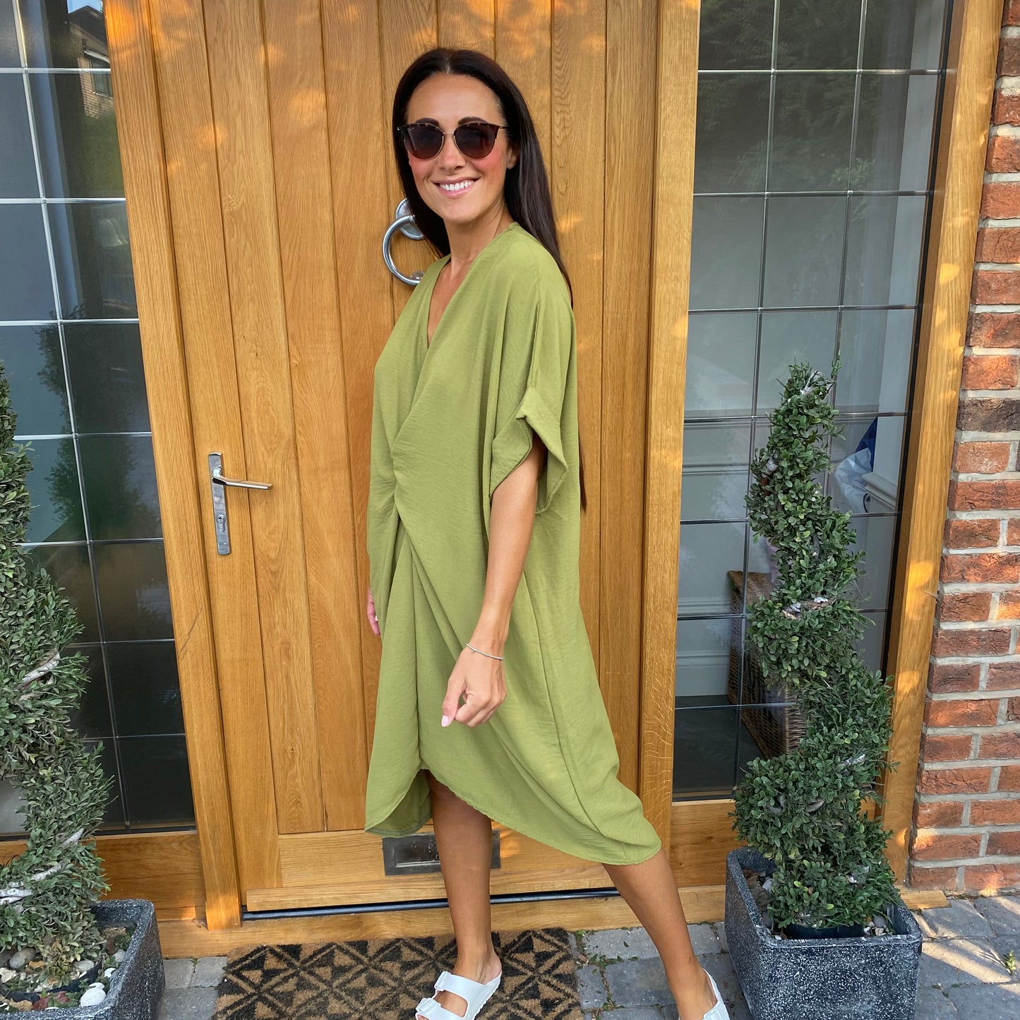 Knot-Waist Dress with Asymmetrical Hem