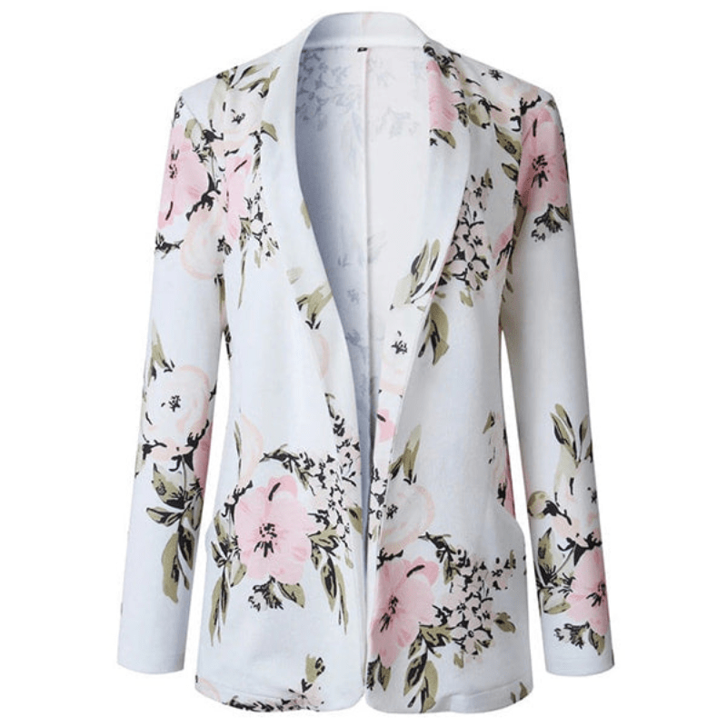 Floral Blazer – White Cotton Blend, Single Button