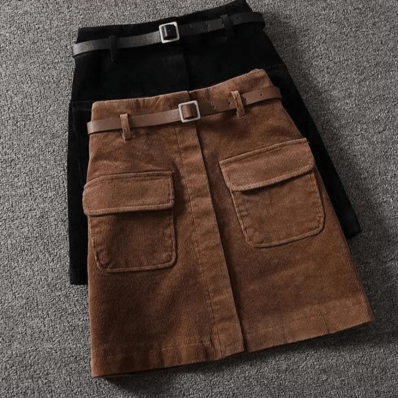 A-Line Corduroy Skirt with High Waist