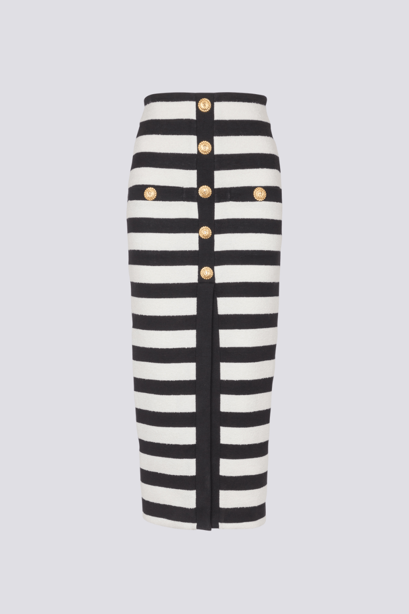 Striped Knit Two-Piece Dress with Gold Buttons