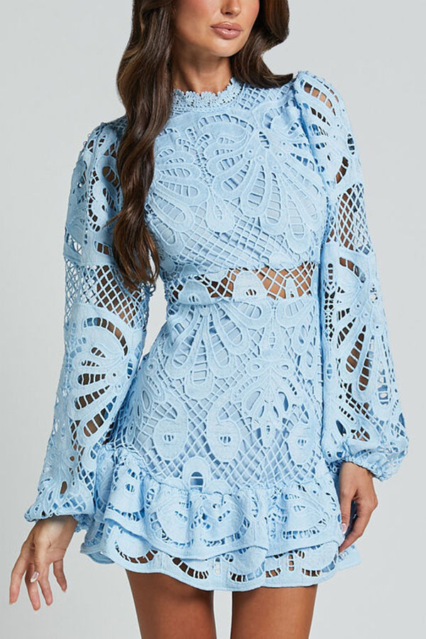 Women's Lace Long Sleeve Dress – Cutout, Ruffled Hem, Elegant-83325-c9e3c975-ed42-44b9-ada8-17a42ccb9c6b