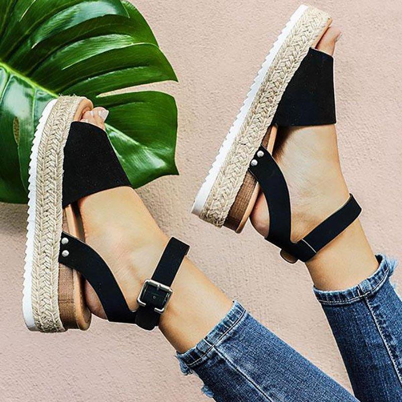 Woven Platform Ankle Strap Sandals