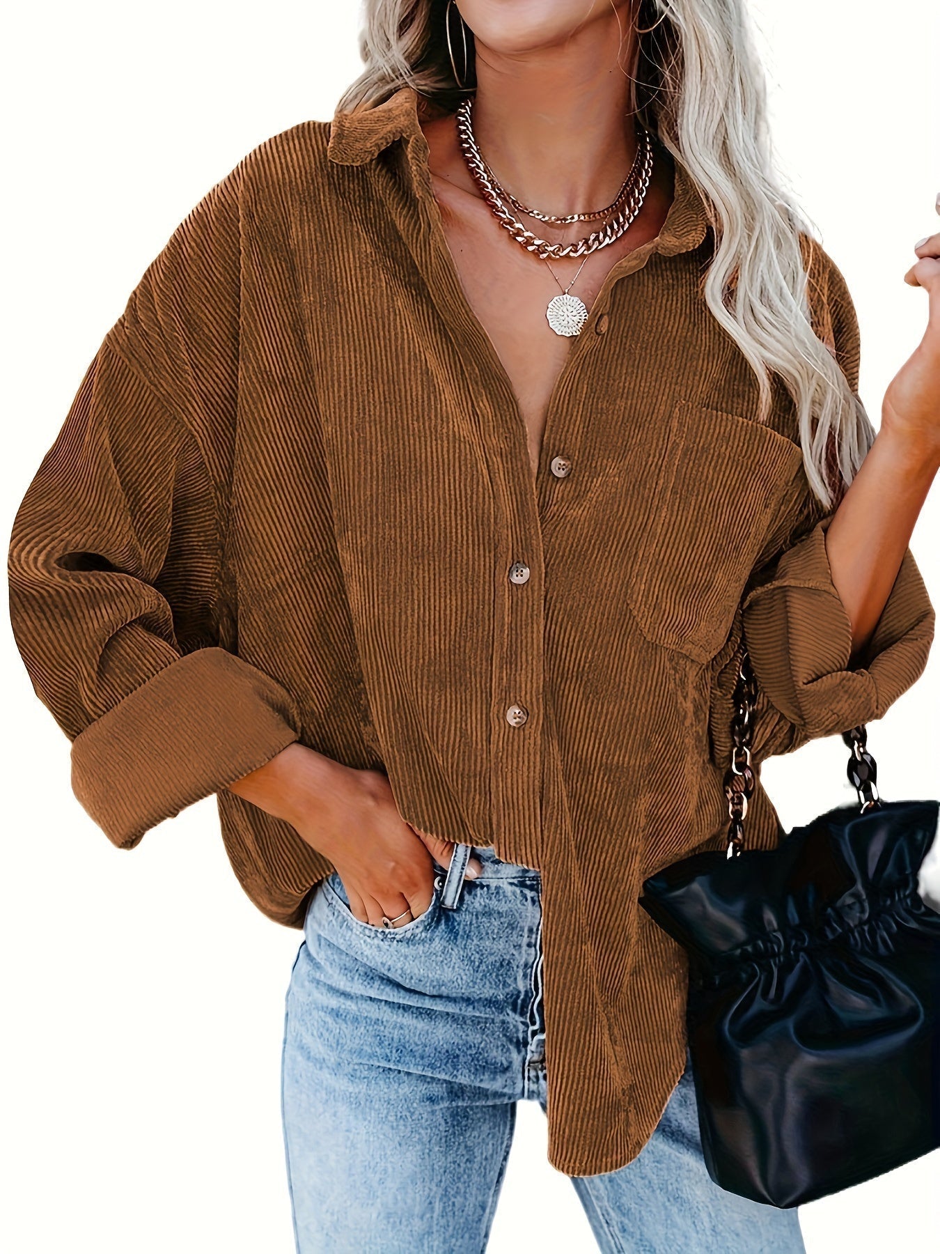 Relaxed Fit Corduroy Button-Down Shirt-Jacket