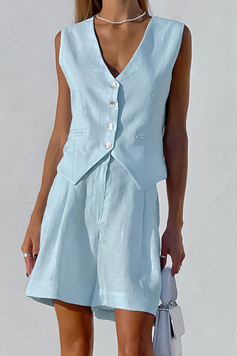 Vest and Pleated Shorts Two-Piece Set