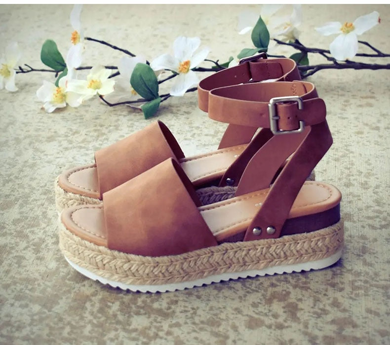 Woven Platform Ankle Strap Sandals