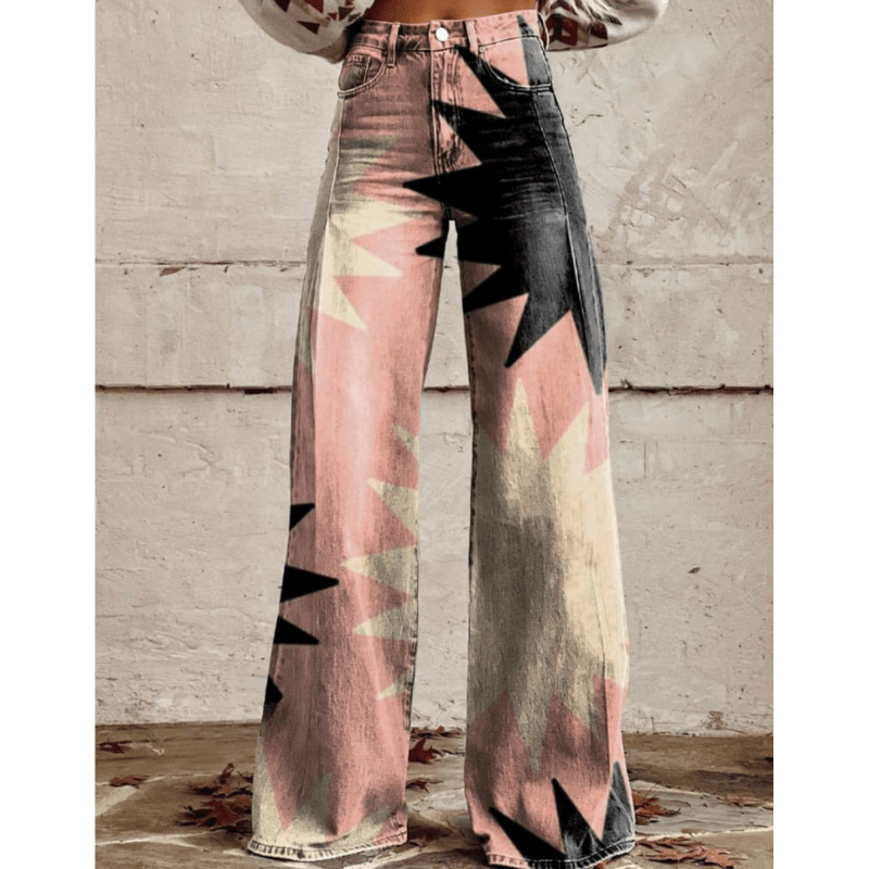 Wide-Leg Jeans: High-Waisted Geometric Denim