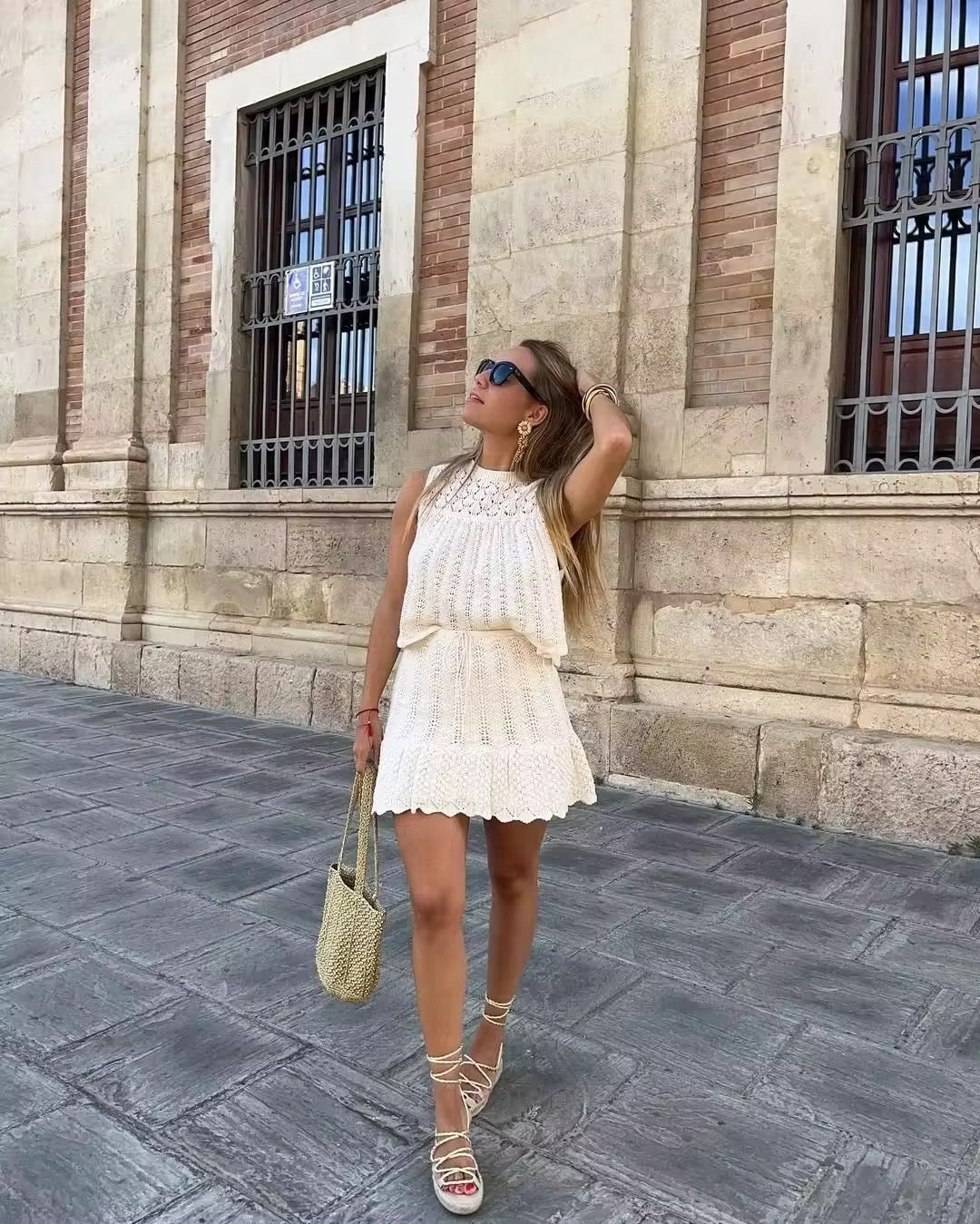 Knitted Two-Piece Set - A-Line Skirt