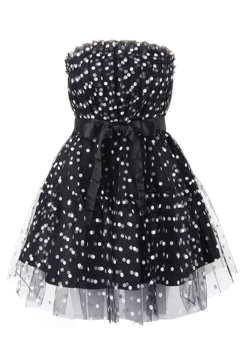 Polka Dot Tulle Dress - Strapless Ruffle Bodice