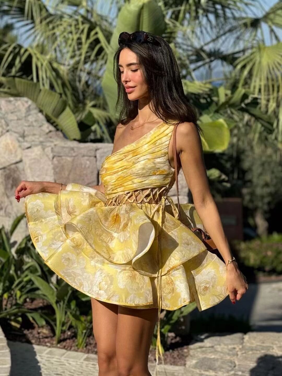 Women's One-Shoulder Floral Print Maxi Dress with Ruffled Asymmetrical Hem-83680-d42e66dd-3d9f-432e-b817-cb1c253e1d36