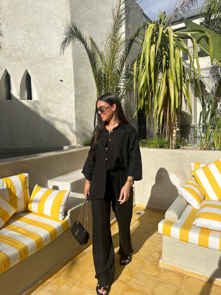 Women's Linen Two-Piece Outfit – Relaxed Button-Down Shirt & Pants Set, Basicfold-82126-d5924fa9-7d2f-41b2-b744-1350b3c1ff9b