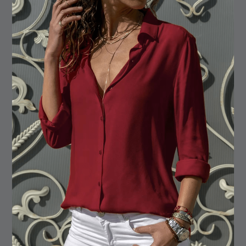 Relaxed Button-Up Blouse - Lightweight Cotton Blend