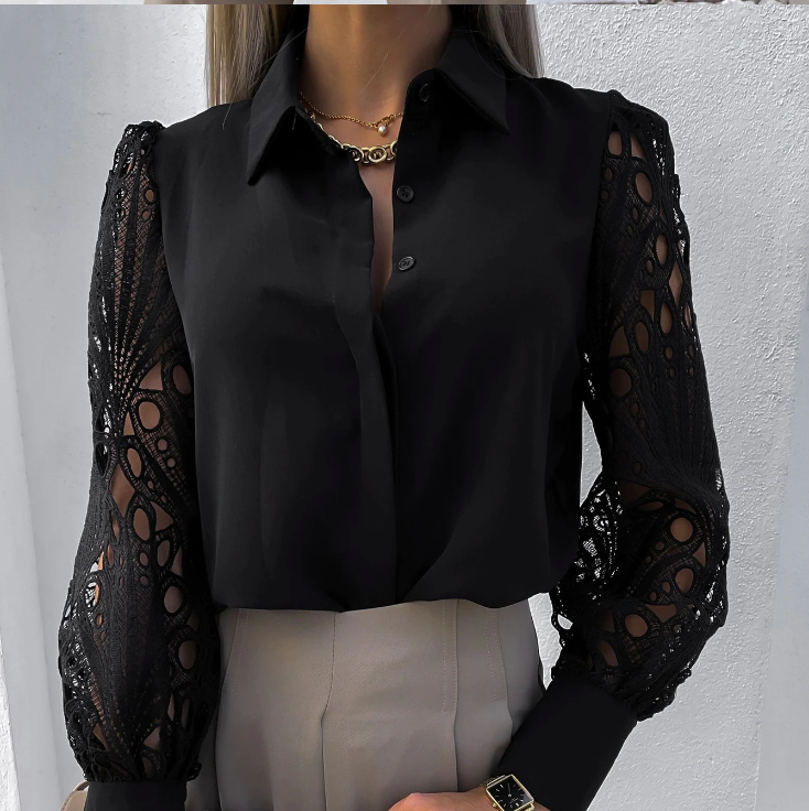 Lace Sleeve Button-Down Shirt