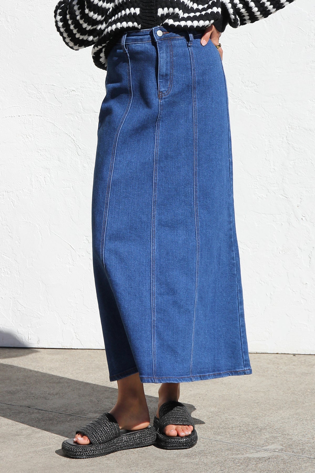 Classic Midi Skirt - Seam Detail, Denim