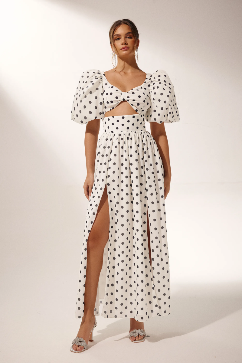 Polka Dot Two-Piece Dress with High Slit