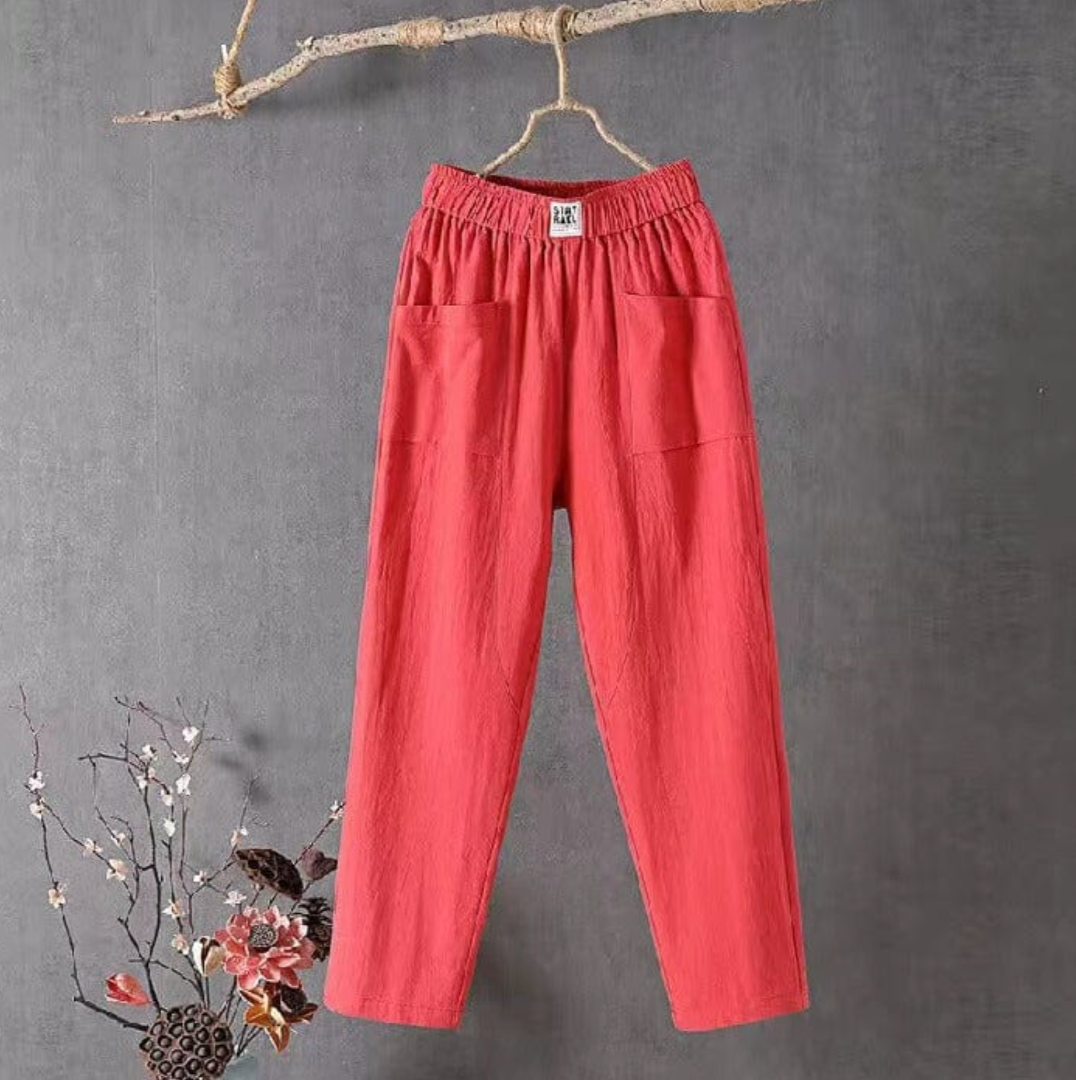 Tapered Casual Pants - Elastic Waist, Pockets