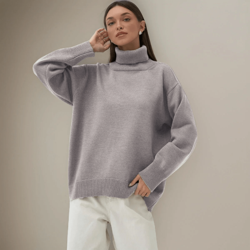 Oversized Knit Sweater - Ribbed Turtleneck
