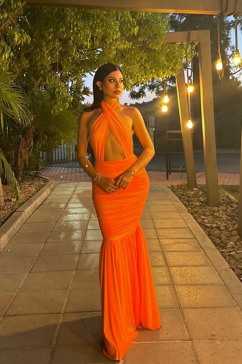 Halter Keyhole Floor-Length Cocktail Dress