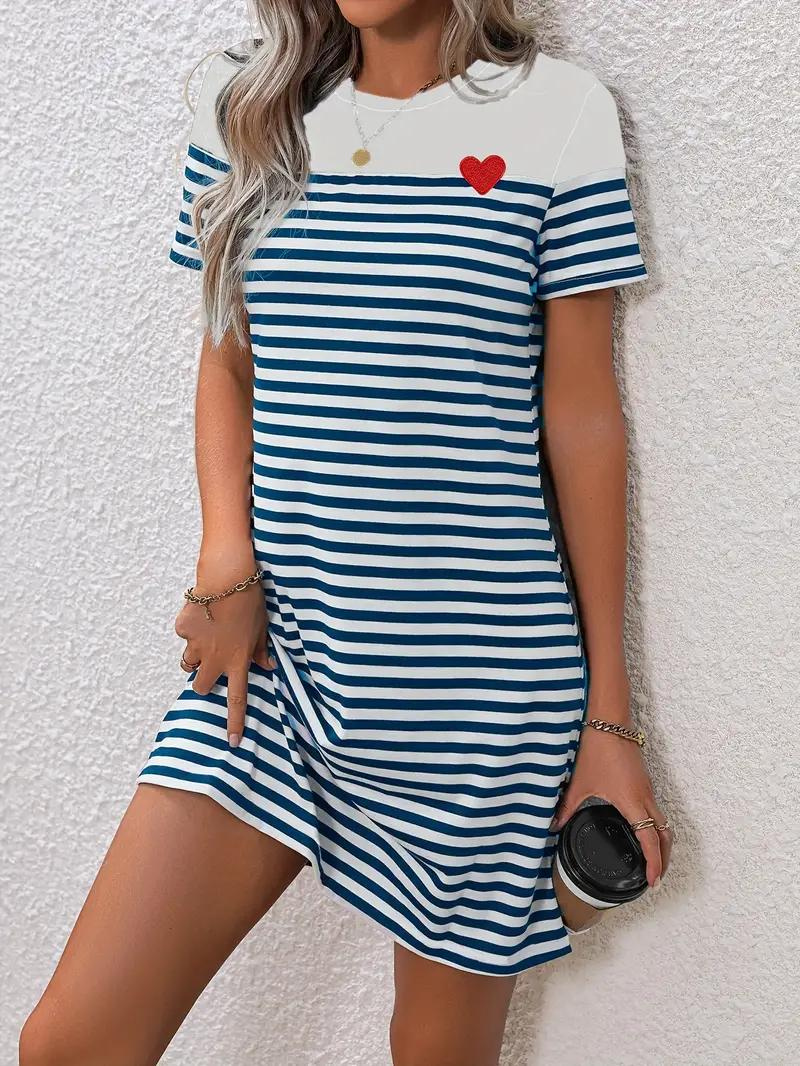 Striped A-Line Dress with Heart Detail