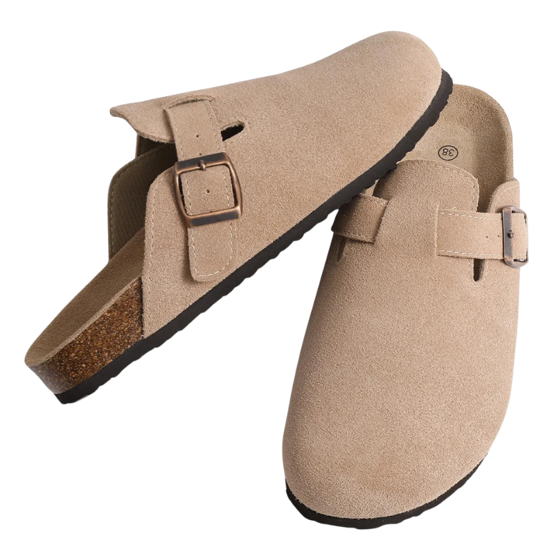 Women's Suede Open-Back Mules with Cork Footbed & Adjustable Strap-82019-de5f0b65-4e6a-4a35-a2e7-179107a15b40