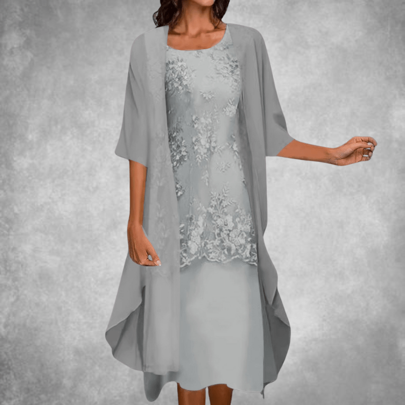 Lace Overlay Dress - Short Sleeve, Modest Fit