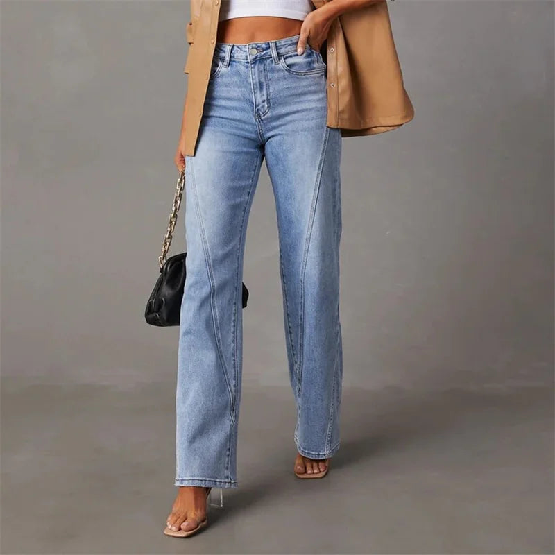 High-Waisted Wide Leg Jeans - Light Wash Denim