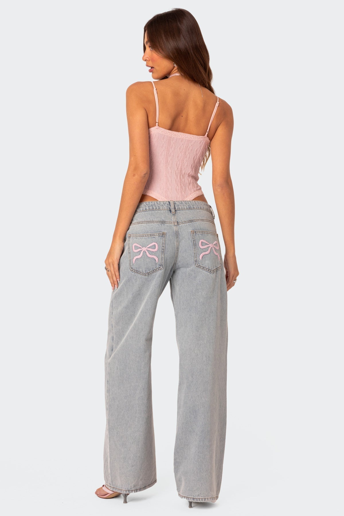 Women's Light Wash Wide Leg Jeans with Embroidered Bow Details-83512-e3065c9b-6c26-41ce-80b9-7749d60219b1