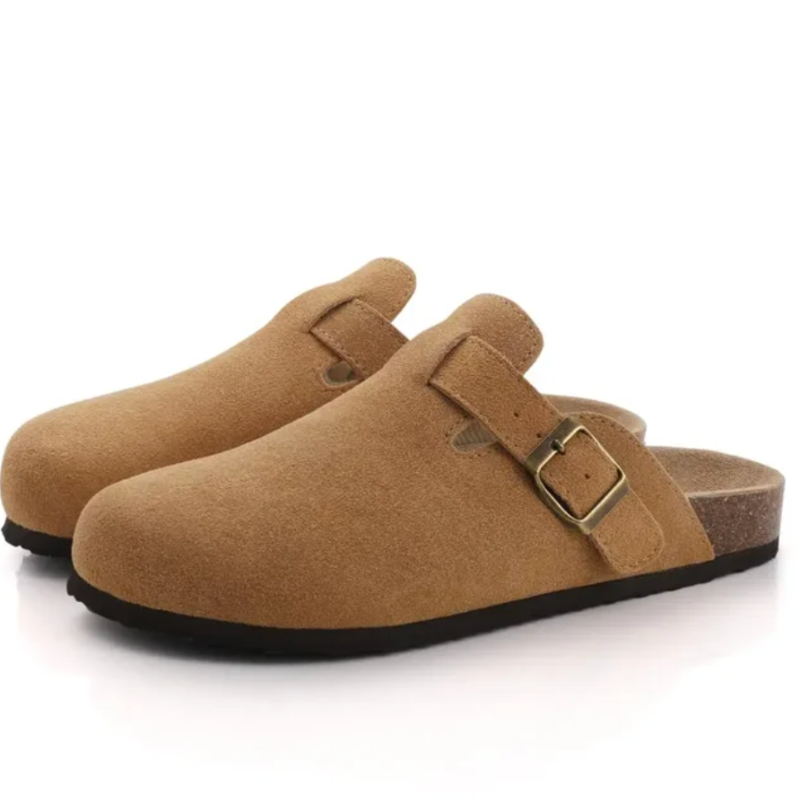 Women's Suede Open-Back Mules with Cork Footbed & Adjustable Strap-82019-e35698c5-895d-4fcf-aea6-b8f93ca7cad4