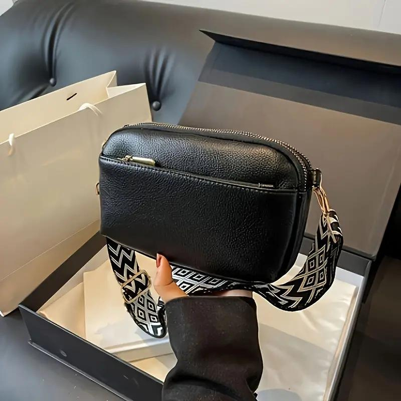 Patterned Strap Crossbody Bag with Gold Hardware