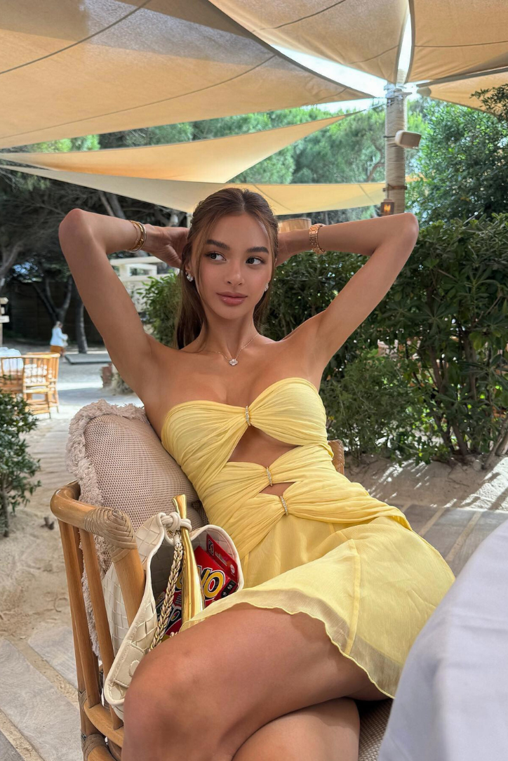 Women's Yellow Cutout Midi Dress – Sheer Sleeves, Flowy Fabric-83601-eac6beda-1144-4edd-b3b9-e1c3f31f8a55