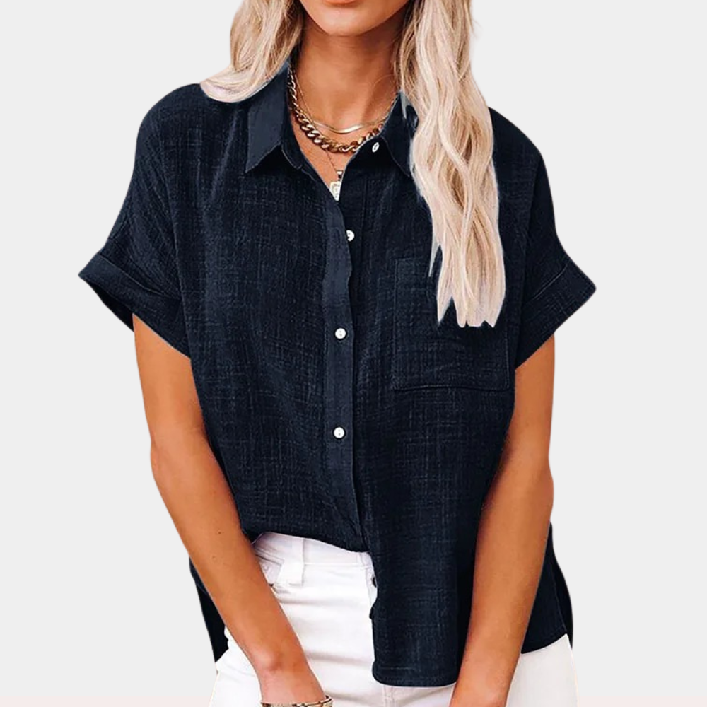 Relaxed Fit Button-Down Top - Cuffed Sleeves