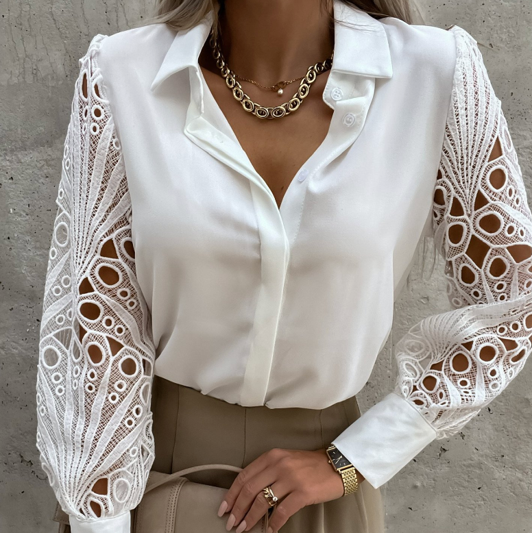 Lace Sleeve Button-Down Shirt