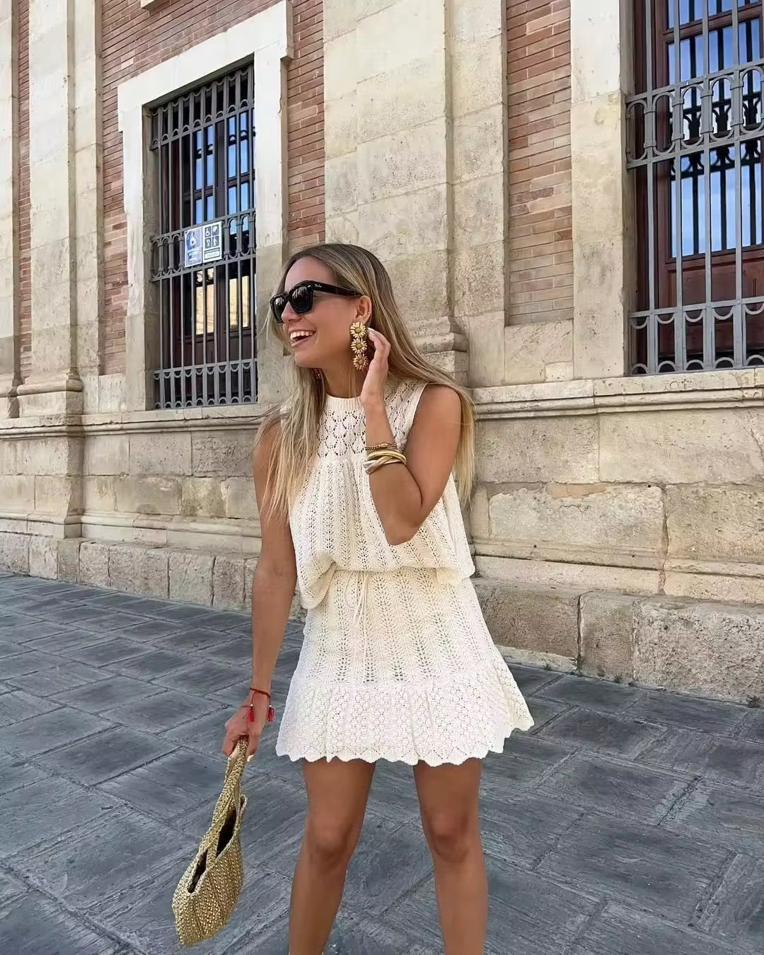 Knitted Two-Piece Set - A-Line Skirt