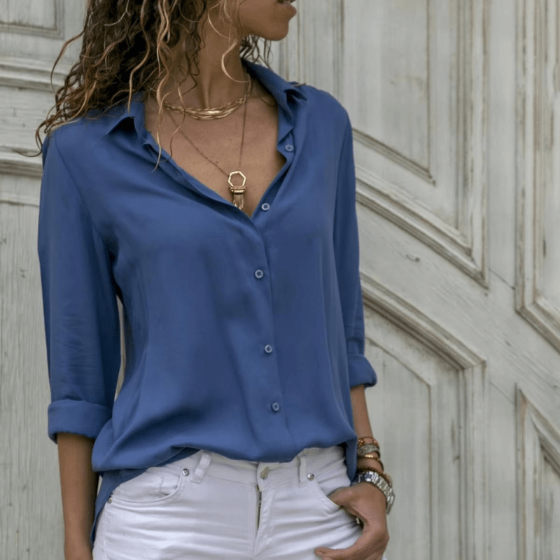 Relaxed Button-Up Blouse - Lightweight Cotton Blend