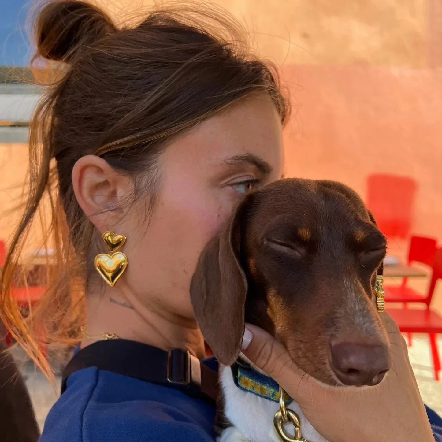 Layered Heart Drop Earrings - Polished Finish