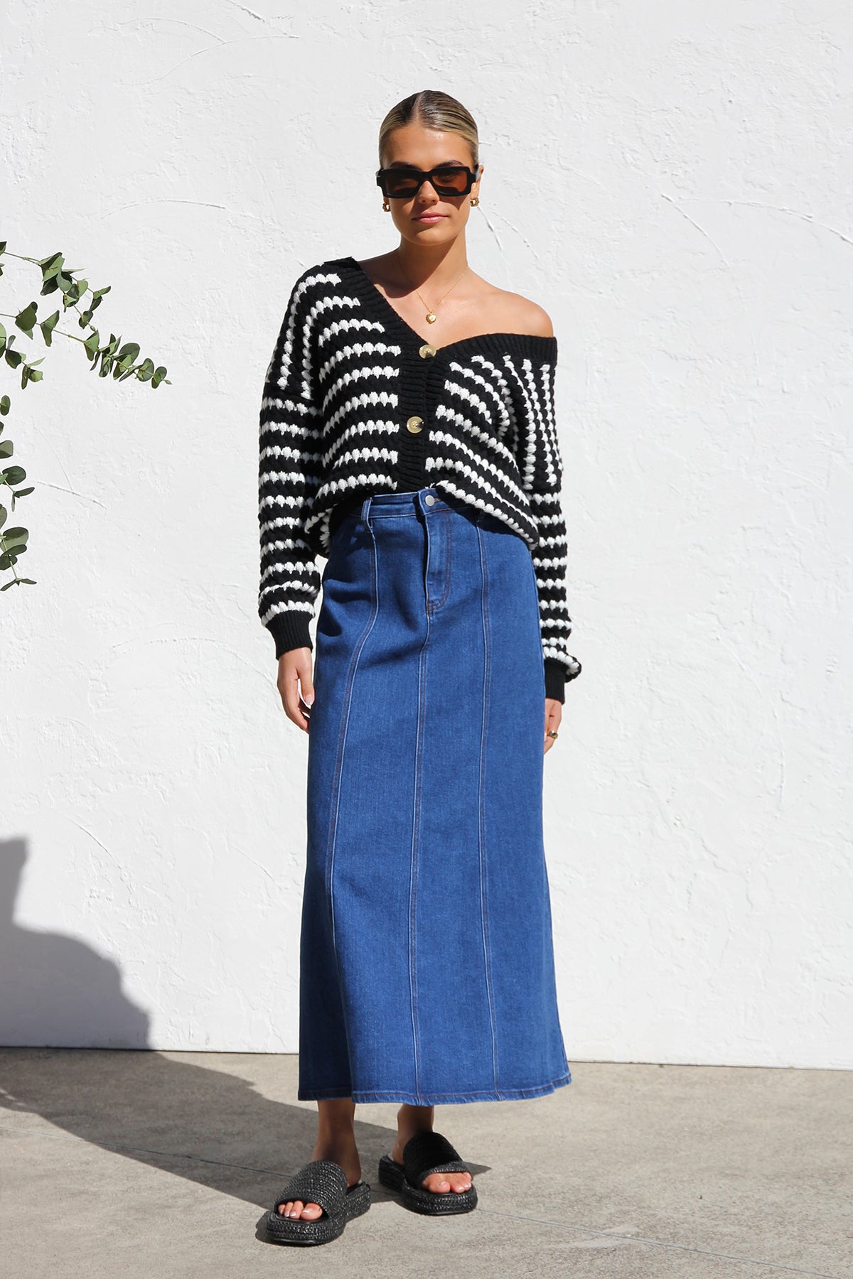 Classic Midi Skirt - Seam Detail, Denim