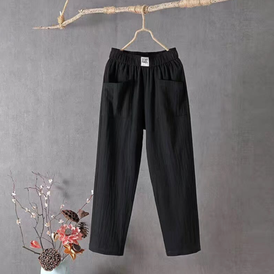 Tapered Casual Pants - Elastic Waist, Pockets