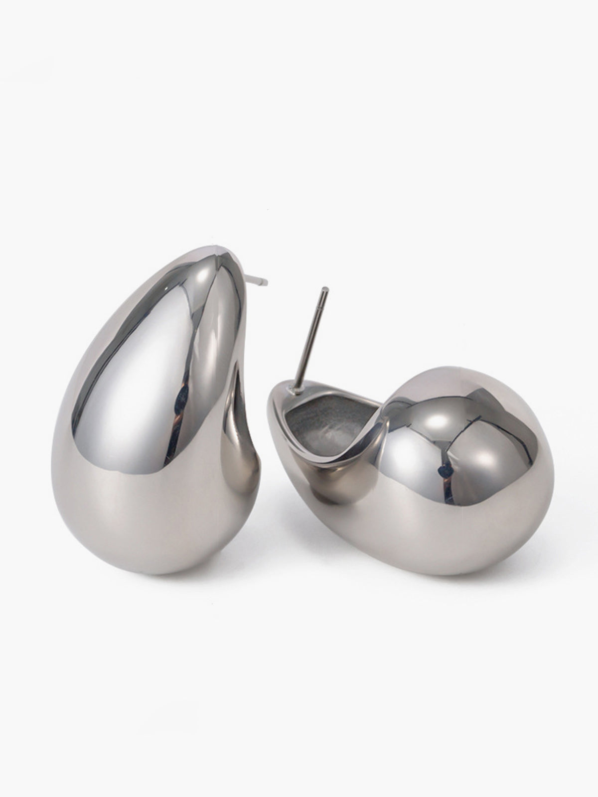 Sculptural Teardrop Earrings - Polished Metal
