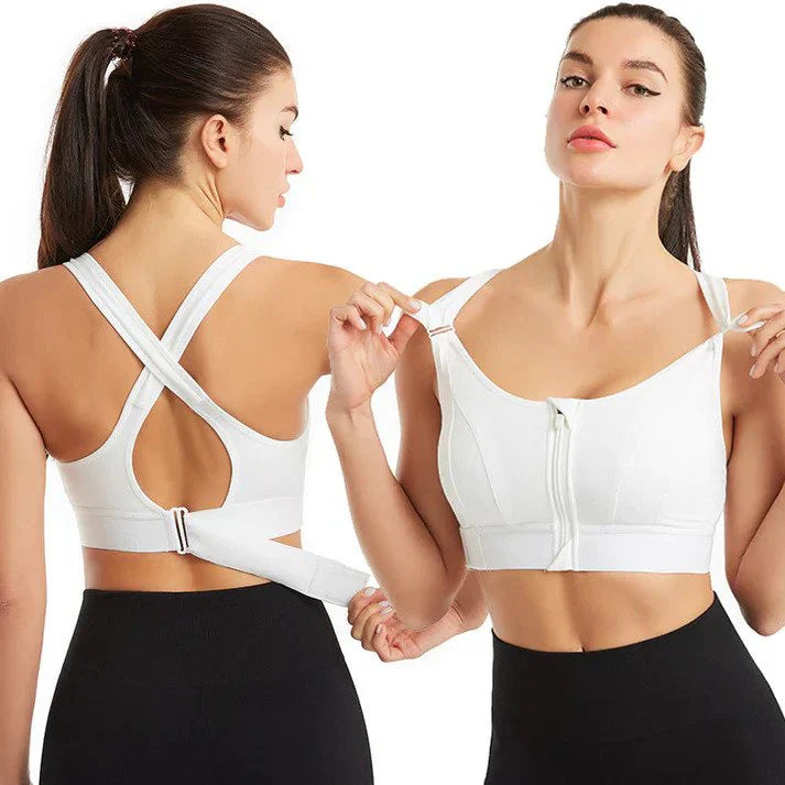 Zip Front Sports Bra - Crisscross Back, Moisture-Wicking