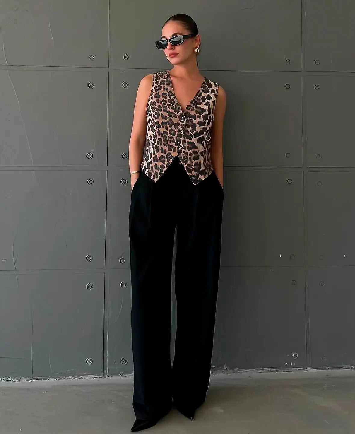 Leopard Print Button-Front Statement Vest