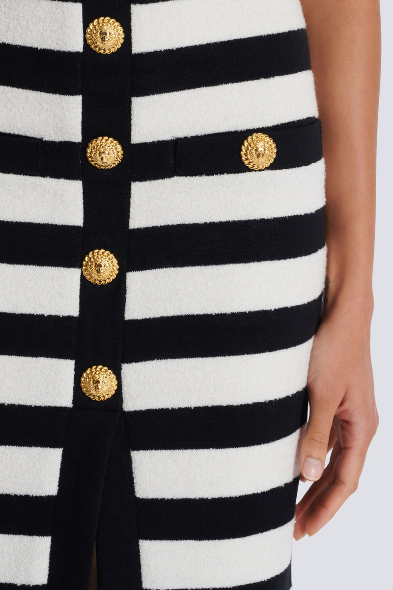 Striped Knit Two-Piece Dress with Gold Buttons