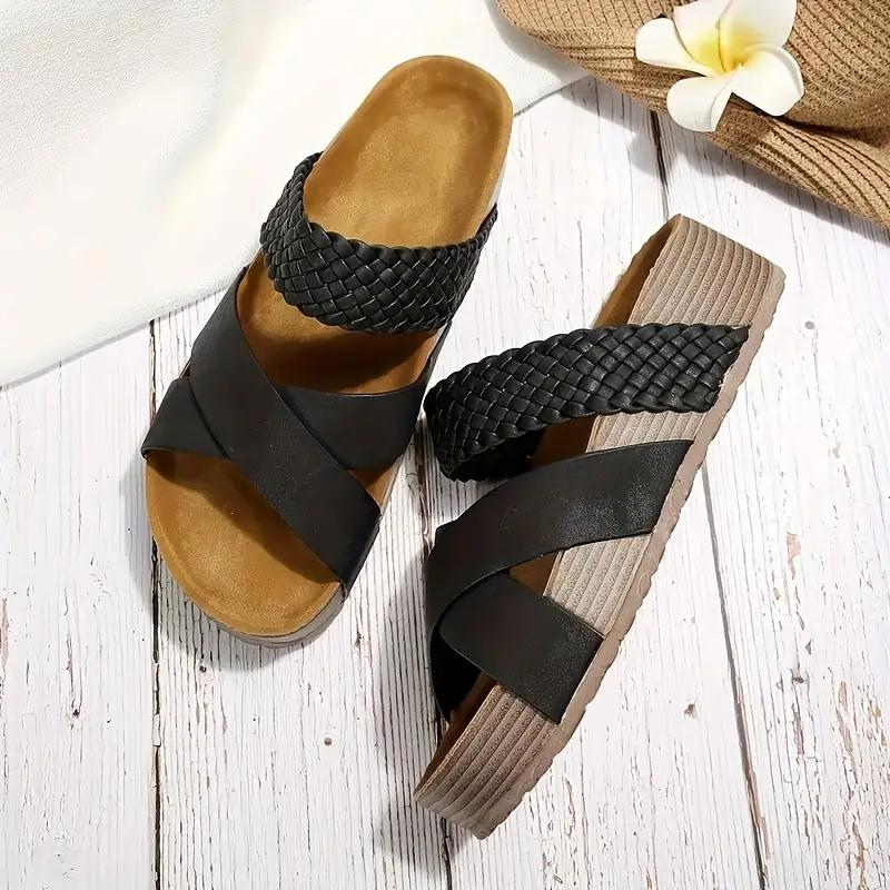 Woven Platform Sandals - Braided Strap Detail