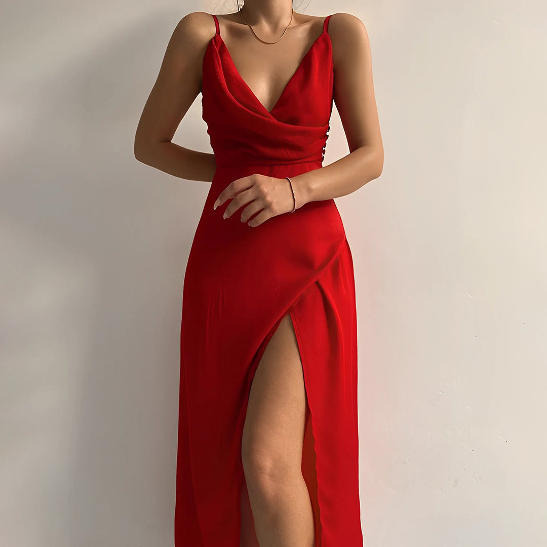 Cowl Neck Maxi Dress with High Slit