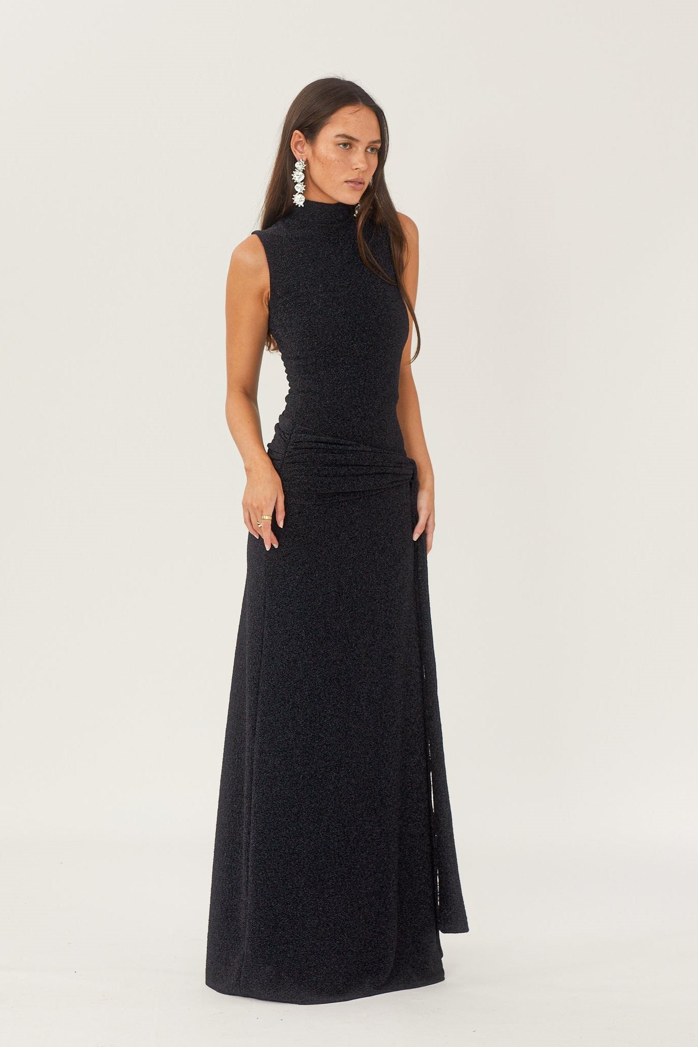 High Neck Sleeveless Maxi Dress with Belt