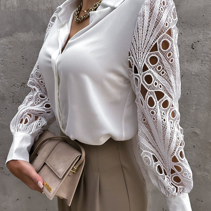 Lace Sleeve Button-Down Shirt
