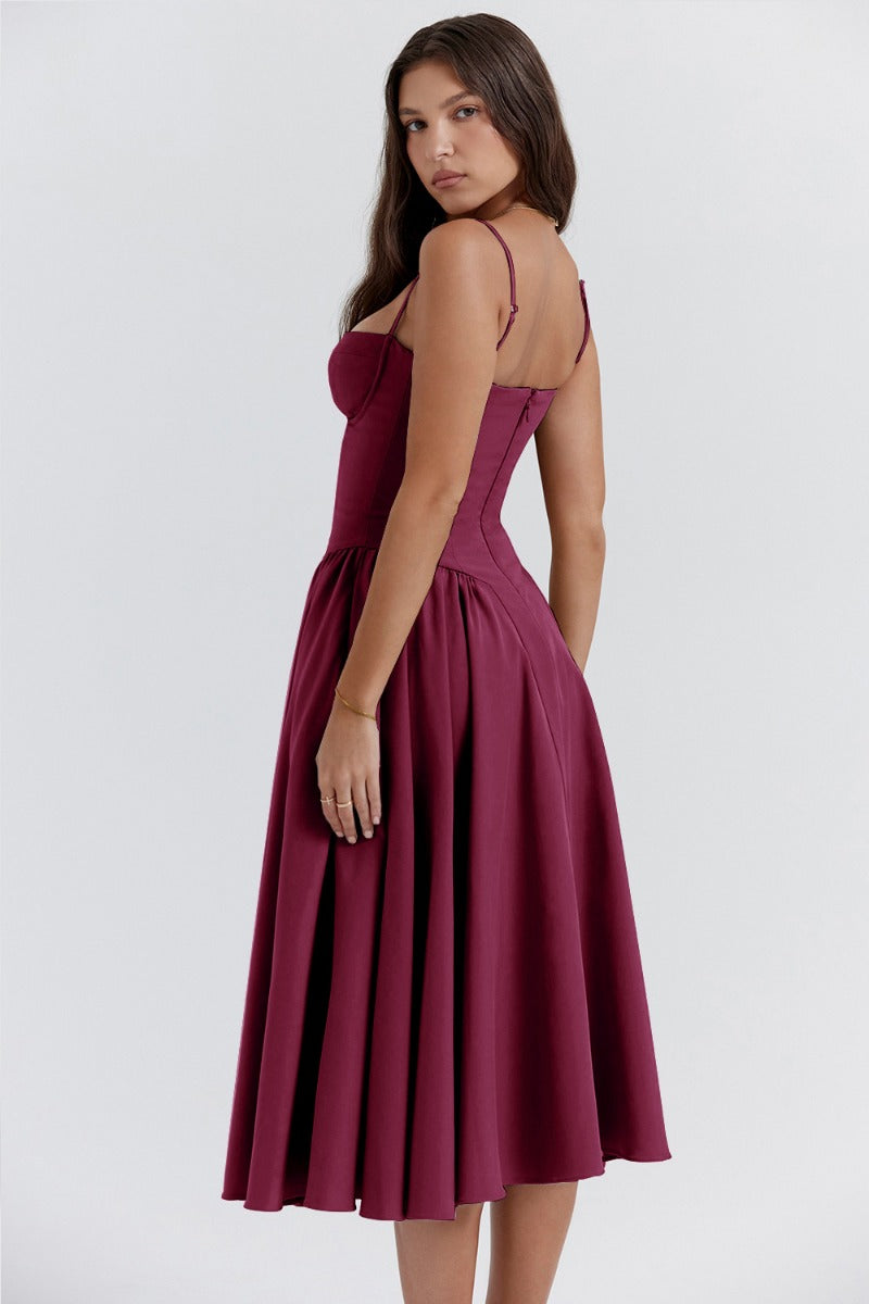 Women's Midi Dress – Pleated Skirt, Structured Bodice, Pockets-83506-fb160f39-d796-4a37-9d72-75abd381c6ff