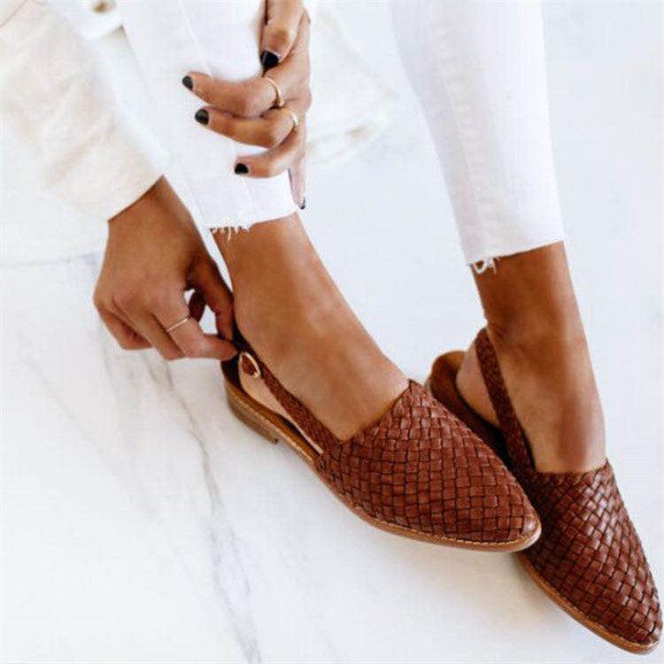 Woven Slip-On Shoes - Open Back, Pointed Toe