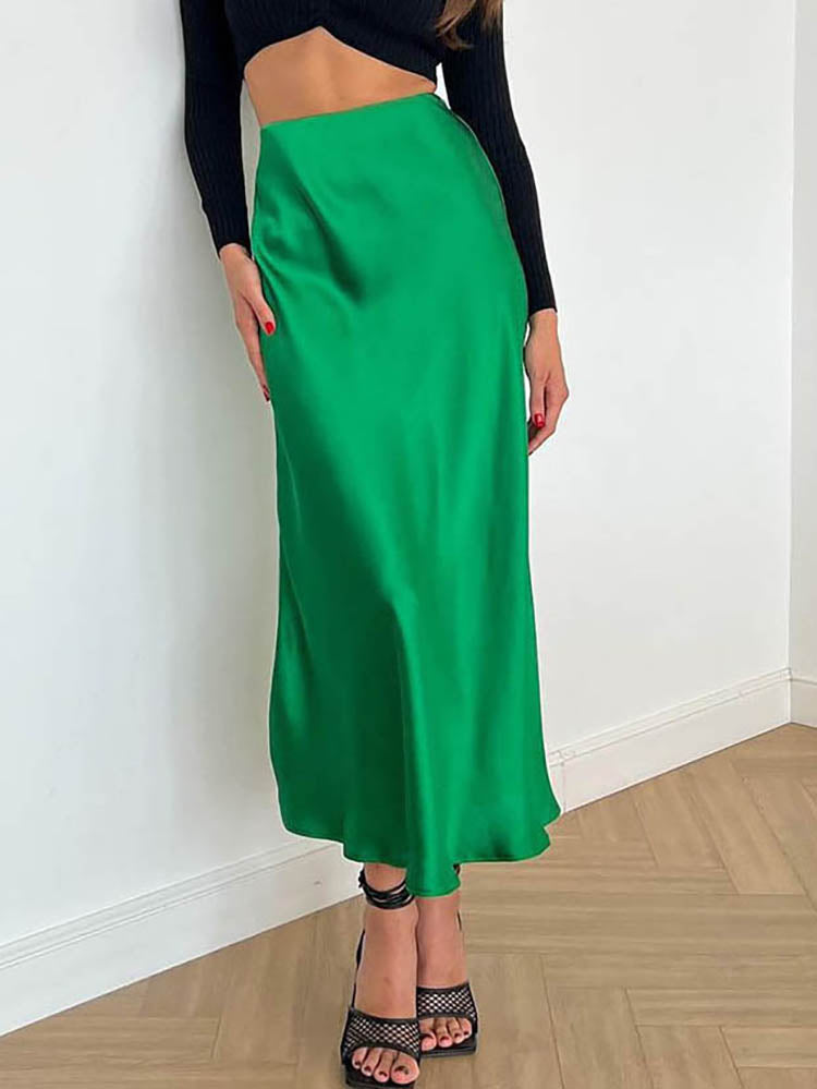 Silky A-Line Midi Skirt - High Waist