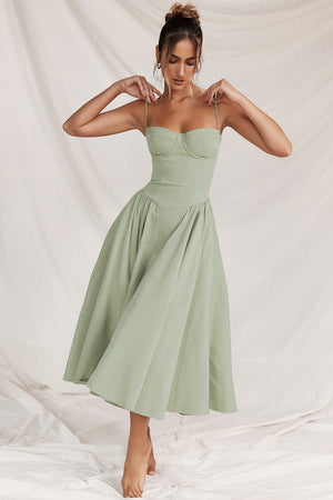 Women's Midi Dress – Pleated Skirt, Structured Bodice, Pockets-83506-01554579-39c1-4941-8788-a270f96c12de
