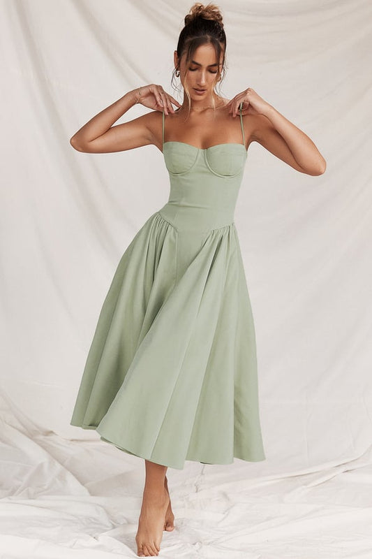 Women's Midi Dress – Pleated Skirt, Structured Bodice, Pockets-83506-01554579-39c1-4941-8788-a270f96c12de