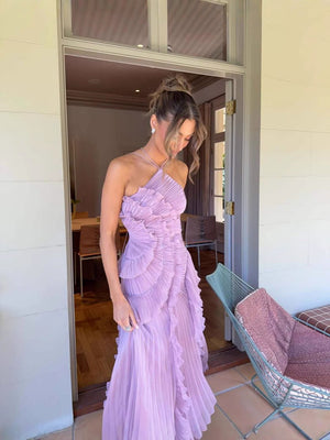 Women's Pleated Halter Dress – Ruffle Detail, Elegant Silhouette-83561-02a20977-ea14-4c4a-a51b-7a81933741e2